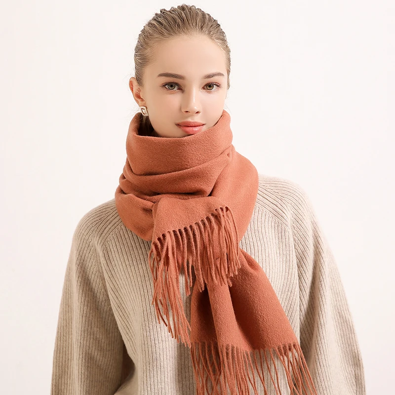 100% Pure Wool Scarf Women Winter Solid Dark Red Wool Shawls and Wraps for Ladies Pashmina Tassel Cashmere Scarves Foulard Femme 3