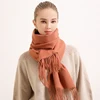 100% Pure Wool Scarf Women Winter Solid Dark Red Wool Shawls and Wraps for Ladies Pashmina Tassel Cashmere Scarves Foulard Femme 3