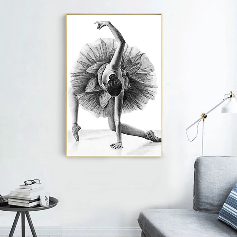 

Canvas Painting Abstract Dancing Girl Black and White Art Posters and Prints Wall Pictures for Living Room Cuadros Home Decor