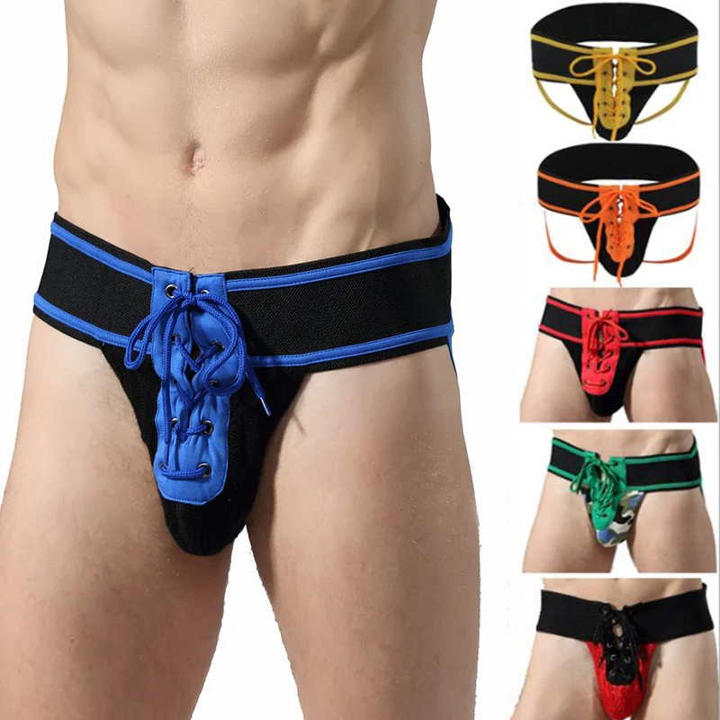 

Sexy Mens Thongs Footballer Lace Up Jockstrap Lingerie Panties Front Lacing Gay Open Butt String Homme Underwear Tanga Hombre