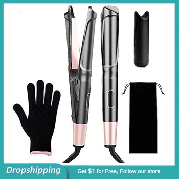 

Hair Straightener Curling Iron 2 in 1 Professional Hair Straightener and Curler for All Hair Types,with LCD Display