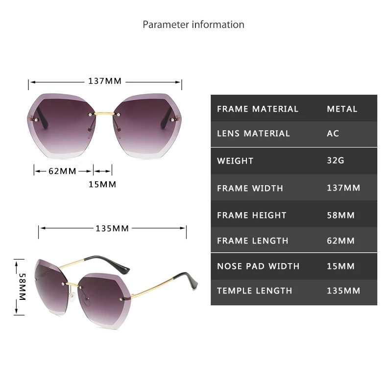 black cat eye sunglasses 2022 New Fashion Brand Design Vintage Rimless Pilot Sunglasses Women Men Retro Cutting Lens Gradient Sun Glasses Female UV400 big round sunglasses