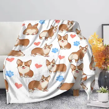 

150x200cm Blanket Throw Custom Logo Design Soft Warm Comfortable Polyester Blankets for Couch Cute Corgi Blanket