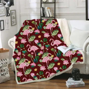 

3D Printed Tropical Flamingos Plush Winter Throw Blankets for Beds Sofa Noble Bedding Sherpa Blankets Kids Gift Weight Blankets