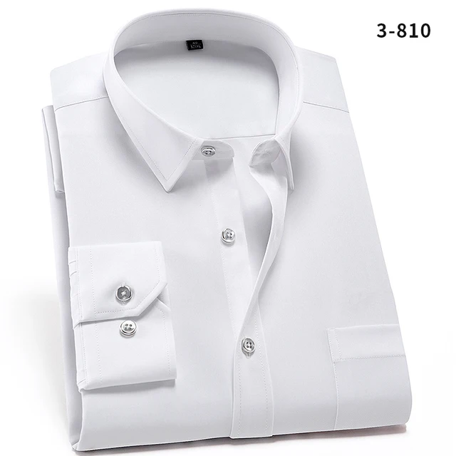 New Stretch Anti-Wrinkle Cotton Men's Shirts Long Sleeve Dress Shirts For Men Slim Fit Camisa Social Business Blouse White Shirt 3-810