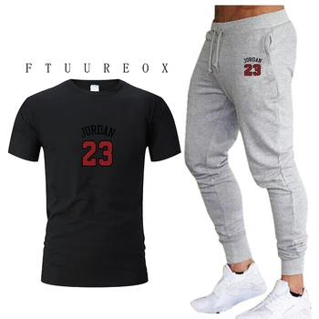 

2020 Men's T-Shirt Sports Suit + Pants New Jogging Pants Men's Short Sleeve Sportswear Football Match Fitness Wear 2 Piece Set