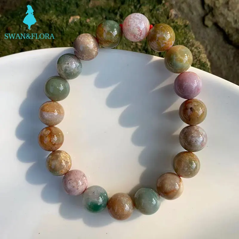 

10MM Natural Ocean Chalcedony Bracelet Genuine sea jade Round Beads Crystal Woman Man Gemstone Jewelry Bracelets on hand