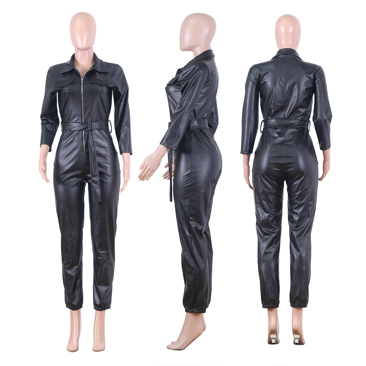 Осень зима женский комбинезон облегающий игровой костюм спортивный костюм комбинезон комбинезоны размера плюс из искусственной кожи сексуальные комбинезоны с поясом