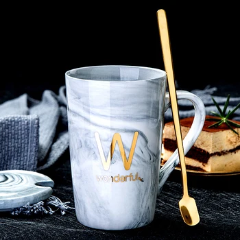 

Modern Custom Mug Nordic Gradient Metal with Spoon Creative Mug for Couple with Handle Tazas Creativas Travel Coffee Mug MM60MKB