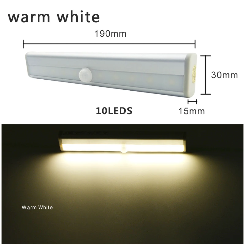 Warm white 10leds PIR датчик движения светодиодная подсветка под шкаф Автоматическое включение/выключение 6/10 светодиодный s для кухни спальни Armario шкаф ночной Светильник - Цвет: Warm white 10leds