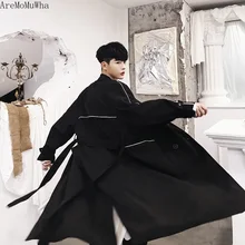 AreMoMuWha Осенняя новая Длинная ветровка для мужчин Bf Свободное пальто ретро пальто куртка прилива длинное пальто с капюшоном куртки для мужчин QX846