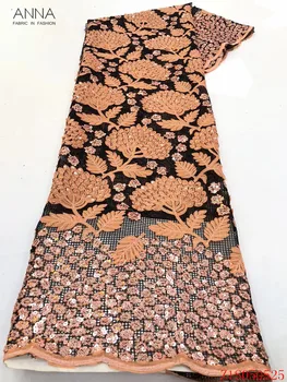 

Anna orange light african mesh lace fabrics 2020 high quality embroidered fabric french laces with sequins 5 yards/pcs for dress