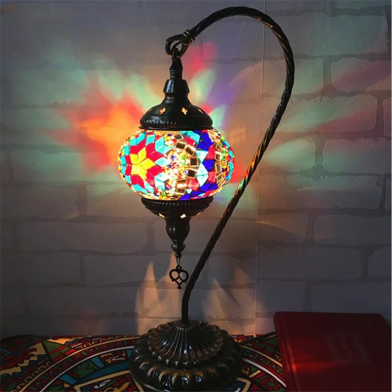 AMAZING Turkish Vintage Blue Mosaic Desk Lamp Handmade Light