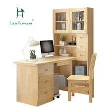 Луи Мода компьютерный стол Рабочий стол из массива дерева, книжный шкаф, интегрированная полка, студенческий уголок, компьютерное обучение, настольный дом