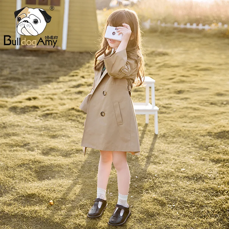 

Girls Autumn And Winter Trench Coat Mid-length 2019 Autumn Clothing New Style Children Double Breasted British Style Waist Huggi