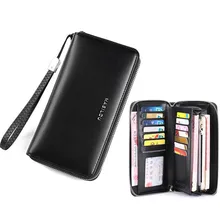 

100% Genuine Leather Wallet Men's Long Zipper Clutch Bag Business 14 Cards ID Holder Purse Wallets RFID Blocking Women's