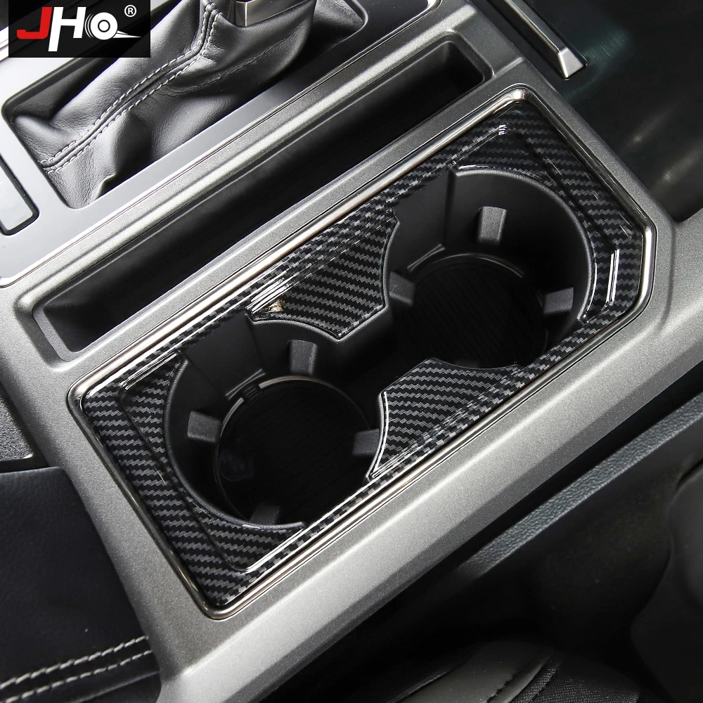 Carbon Fiber Grain JeCar Car Gear Shift Panel Cover Trim & Water Cup Holder Trim Frame Interior Accessories for Ford F150 2009-2014