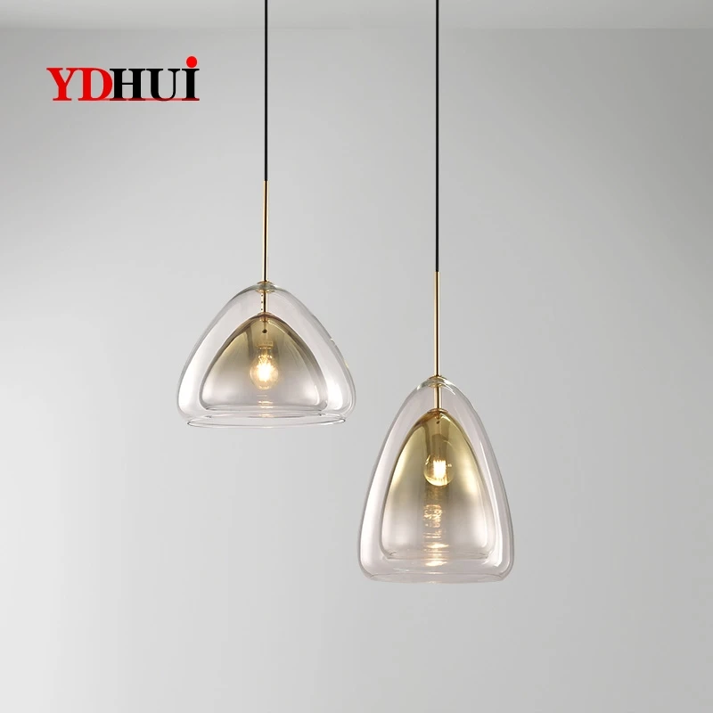 

Fashionable Simple Modern Nordic IKEA Set Electroplated Gradually Golden Glass Restaurant Living Room Studio Creative Chandelier