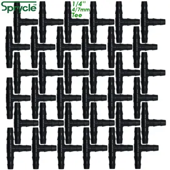 

SPRYCLE 100-500PCS 1/4 Inch Connector Joint Tee Irrigation Dripper Watering Plants Outdoor Garden Tools for 4mm/7mm Pipe Hose