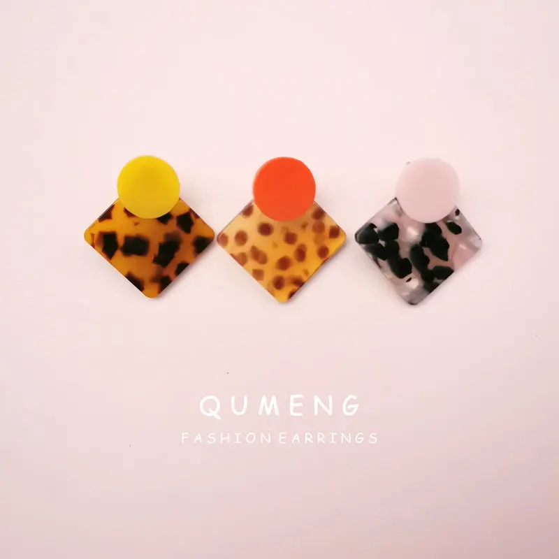 Женские квадратные и круглые серьги QUMENG корейские сережки-гвоздики с