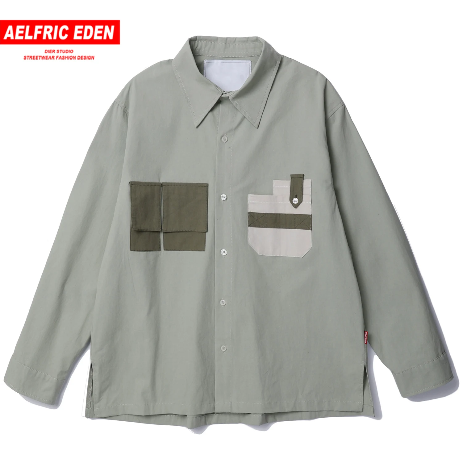 Aelfric Eden, винтажные Лоскутные мужские рубашки с карманами, осень, Харадзюку, хип-хоп стиль, длинный рукав, повседневные хлопковые топы, верхняя одежда, уличная одежда