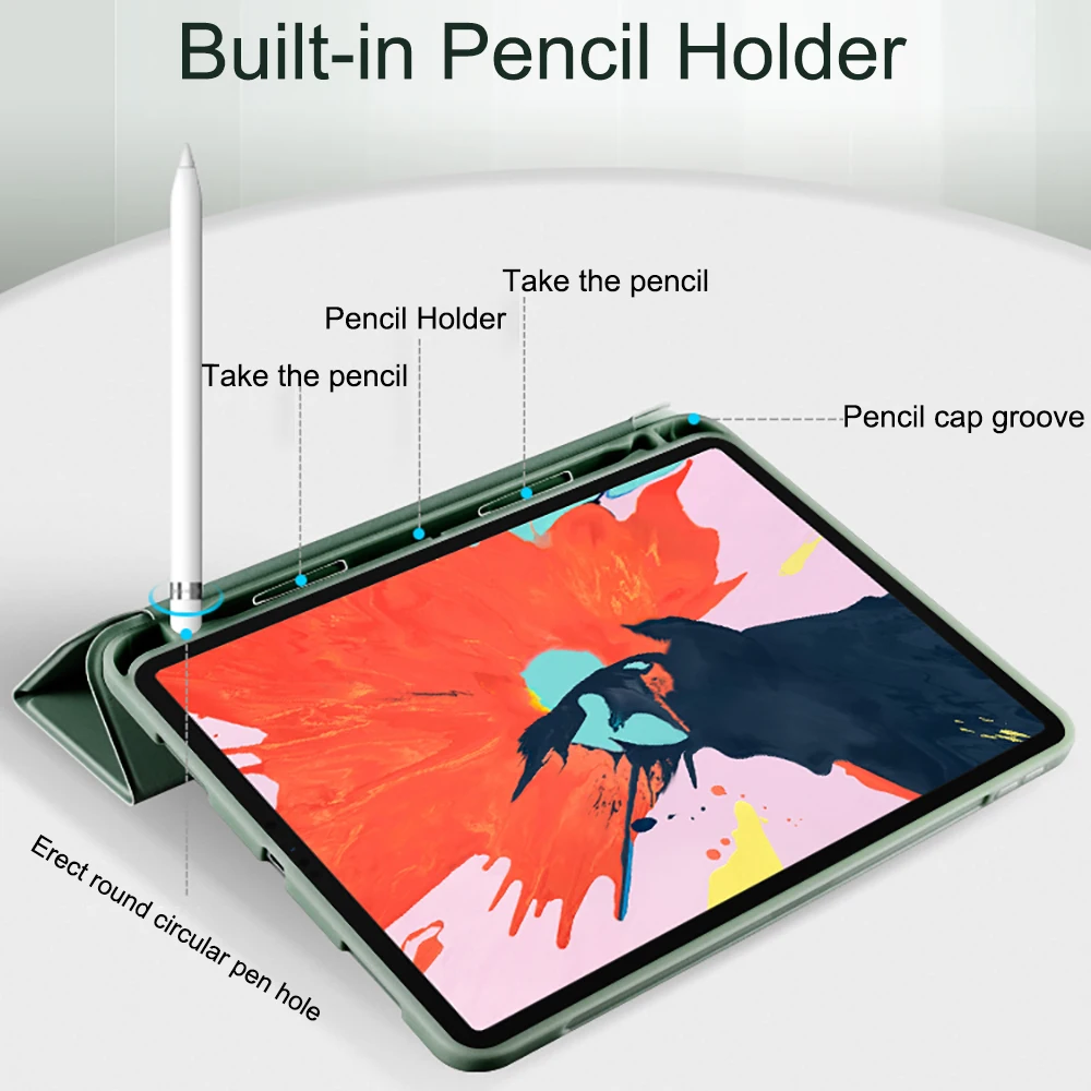 Protective Tablet Case For iPad Pro 11 Case 2020 with Pencil Holder Shockproof Stand Back Shell