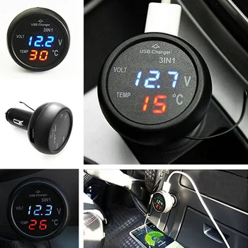 

Universal 3 In1 USB Car Charger Adapter Cigarette Lighter LED Display Voltmeter Multi-function Motorcycle Car Accessories
