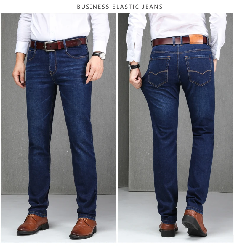 Осенние мужские повседневные джинсы, свободные, большие размеры 28-40, хлопковые, деловые, прямые, классические, синие, брендовая одежда, мужская, новая, горячая распродажа