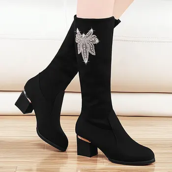 

2019 new autumn and winter with thick with wild mid-boots high-net red thin skinny boots women's boots