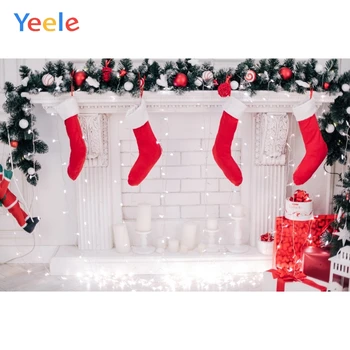 

Christmas Sock Brick Fireplace Light Home Decor Birthday Backdrop Photography Custom Photographic Background For Photo Studio
