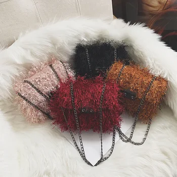 

Vintage Flap Shoulder Bags Plush Solid Handbags Women Chains Messenger Crossbody Clutch Bag Ladies Designer Luxury Cover Bags