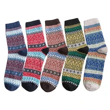 5 пар тепловых зимних носков из искусственной шерсти с милым рисунком для взрослых; Рождественский Забавный подарок; Новинка; ретро теплые носки средней длины для мужчин и женщин