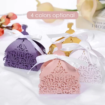 

New 10Pcs Laser Cut Gift Box Hollow Design Candy Box With Ribbons for Wedding Birthday Party Bridal Shower Anniversary Candy Bag