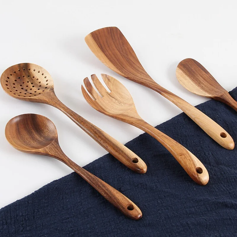 

Wooden Spoon Set Big Salad Serving Spoon Large Natural Wood Tablespoon Long Handled Cooking Spoon Cookware Kitchen Wooden Uten