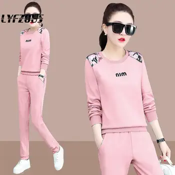 

Plus Size 3xl Tracksuit For Women 2 Piece Set Sportwear Pant Suit Fashion Letter Patchwork Sportsuit Casual Track Suits Twinset