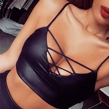 Новинка в европейском и американском стиле; Мода для женщин; Летняя майка Плотный бюстгальтер; майка без рукавов укороченные рубашка для женщин из искусственной кожи Javascript кожаный ремешок