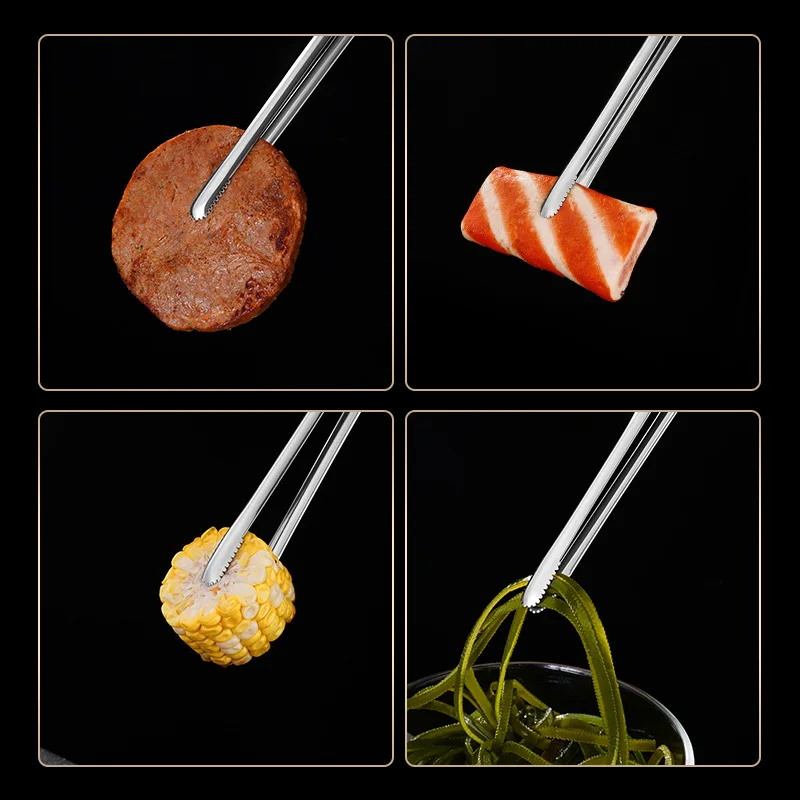 3-Size Barbecue Food Tong Non-Slip Cooking Clip Stainless Steel Portable Picnic Tweezer Salad Steak Clamp Kitchen Gadgets