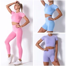 Sem costura conjunto de yoga esportes agasalho feminino ternos de fitness para as mulheres cintura alta shorts feminino workout correndo esporte outfit yoga terno