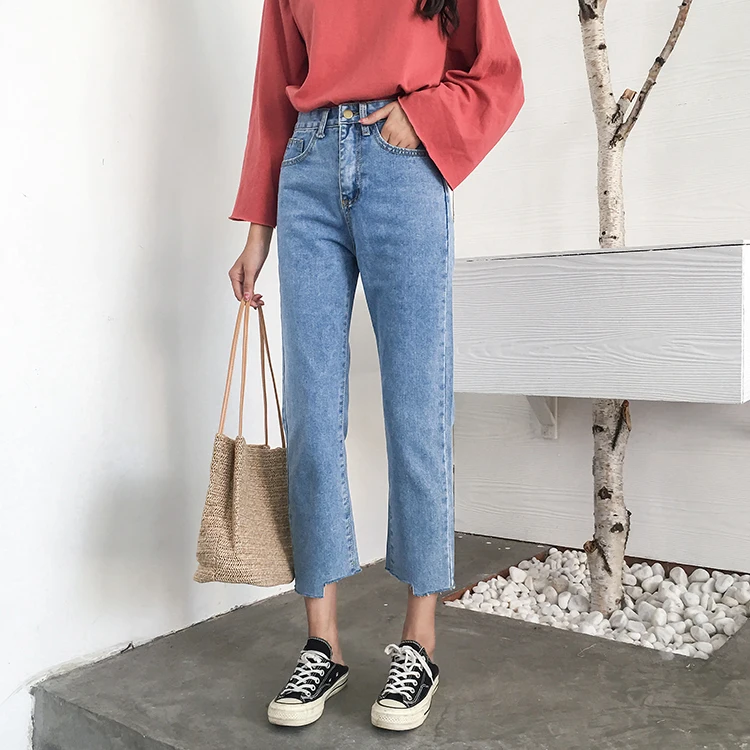 Jeans Women Ulzzang Streetwear Simple All-match Elegant New Trendy Korean Style Loose High Waist Womens Trousers Chic Casual