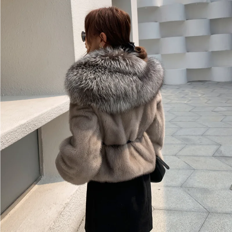 FURSARCA 2021 Natural Mink Fur Coat Whole Female Silver Real Fox Fur Whole Fur Coat Short Winter Lapel Luxury Women's Jackets