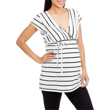 

Pregnant Blouse Maternity Clothes Summer Short Sleeve Tops Striped Top Pregnancy Clothes for Women Tops