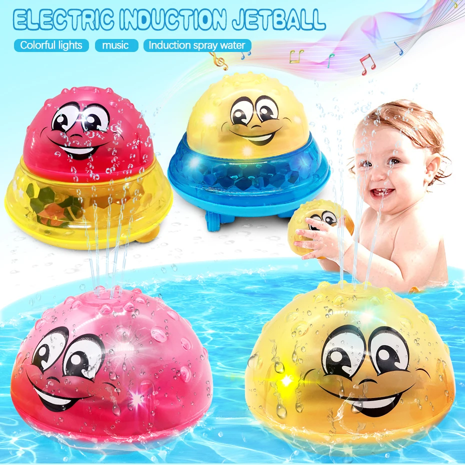Spray Water Toy for Infant Bathtime Fun Electric Induction Sprinkler Toys for Toddler Kids Floating Bath Toys Water Spray Toy-Baby Bath Toy with Soft LED Lights Best Gift for Boys & Girls Red 