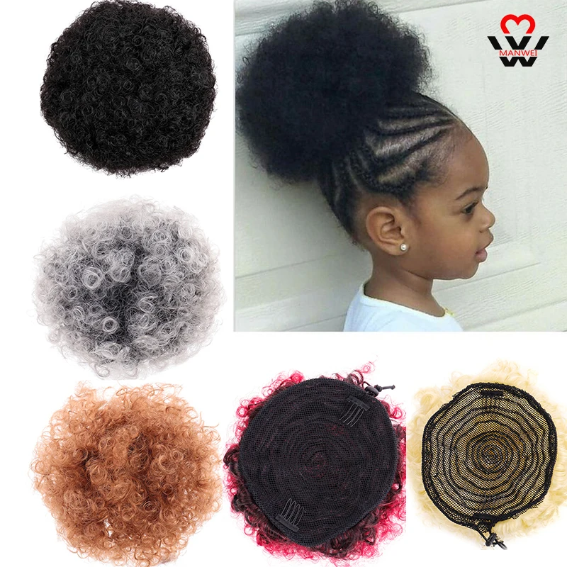 

MANWEI Afro Puff Bun In Afro Hair Bun Jet Black ynthetic Kinky Curly Puff Ponytail Drawstring Extension For Women