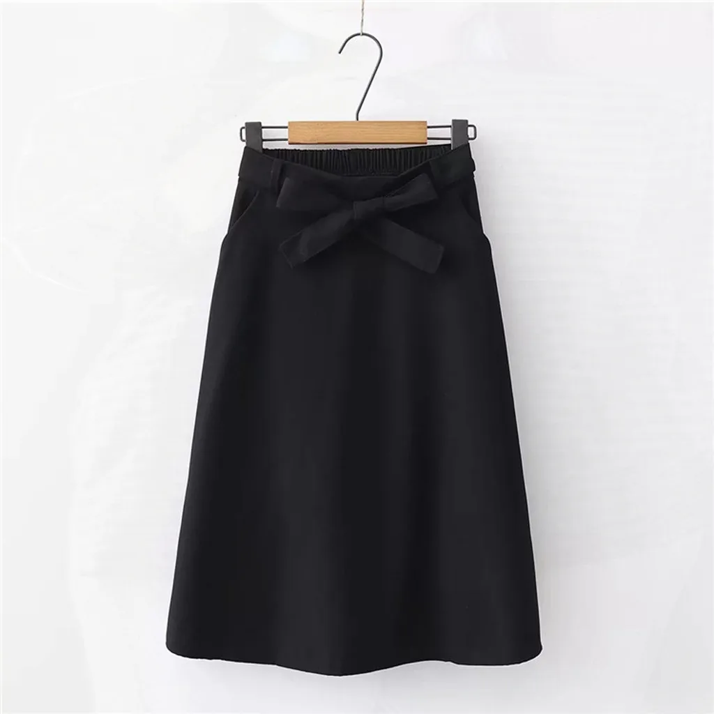 Юбка женская faldas mujer moda jupe femme женская Однотонная юбка средней талии с бантом и карманом длиной до колена облегающая юбка OY41