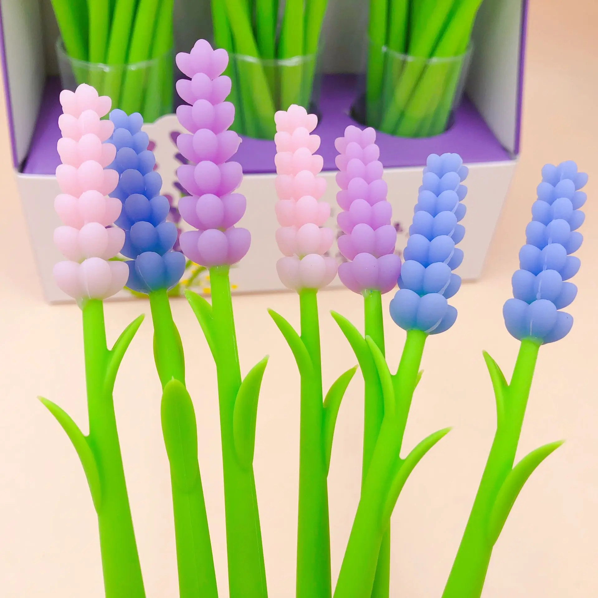 48pcs/lot Creative stationery gel pen lavender flower plant full silicone 0.5mm black ink student school office party sign pens