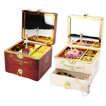 

Music Box Dancing Ballet Vintage Melody Home Decoration Accessories Jewelry Storage Drawer with Makeup Mirror LB88