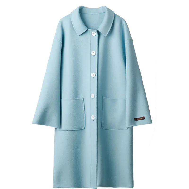

Women's handmade single-breasted wool coat solid color cashmere coat loose type long section sheep's coat