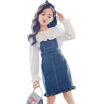 

2020 Children's Clothing Set For Girls Kids Clothing 6 8 12 Years Spring Blouse + Denim Overall Dress 2 Pcs Clothes Teen Girls