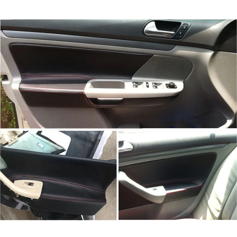 

For VW Jetta Golf 5 4pcs Car Door Armrest Panel Microfiber Leather Surface Cover Trim Protection 2005 2006 2007 2008 2009 2010