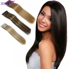6 шт. 16 клипс в длинных прямых синтетических волос для наращивания на клипсах в высокотемпературном волокне черный коричневый шиньон